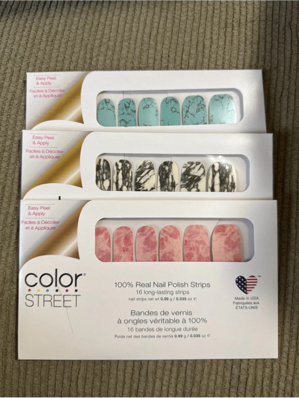 Color Street Marble Nail Strips - Aqua, Black & White, Pink